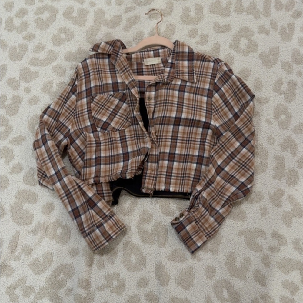 Altar'd State Brown Plaid Cropped Blazer